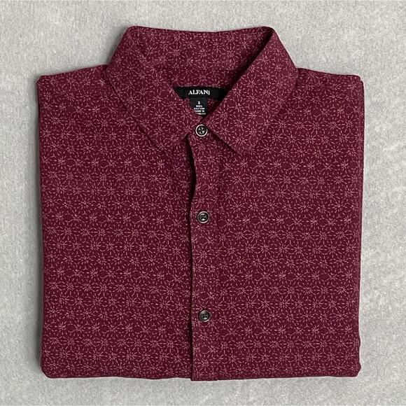 Alfani Other - Alfani Men's Small Button-Up Casual Short Sleeve Shirt Maroon Banner Cotton NEW